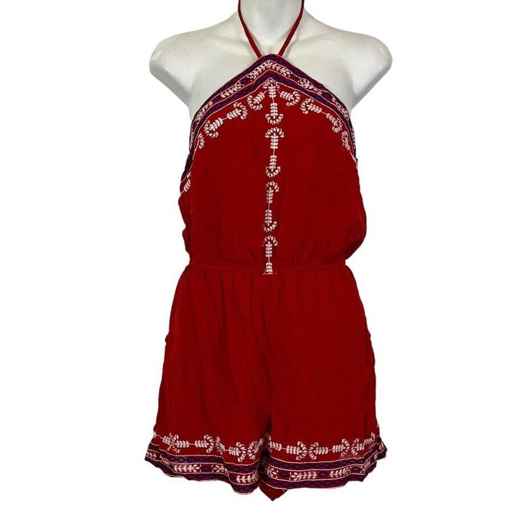 Top Shop Topshop Womens Red White Blue Embroidered Romper Shorts Halter NWT sz 2